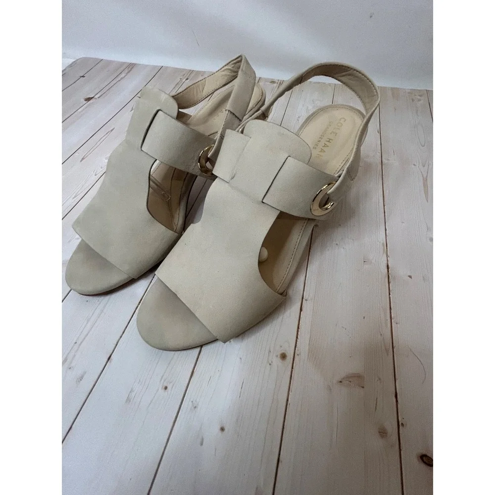 Cole Haan Sandal Heels Bone Leather Open Toe Slingback Grand Series Womens US 8M